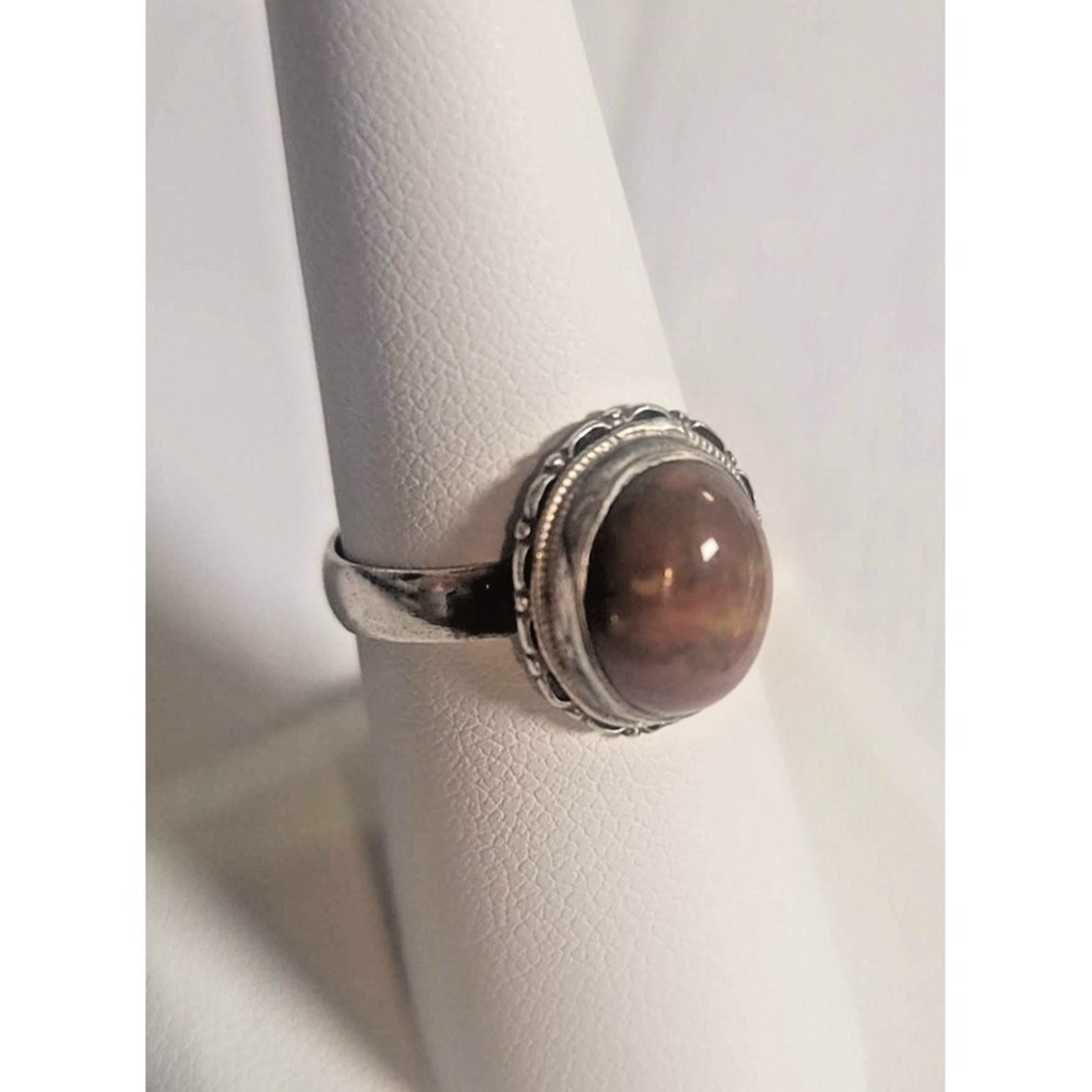 Sterling Silver 925 Brown Gemstone Cabochon Oval Cocktail Ring Womens Size 7